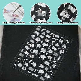 CESTSIREN White Lace Bow Nail Art Stickers, Bride Wedding Nail Decals, Self-Adhesive, Nail Accessories & Supplies, Durable & Long-Lasting