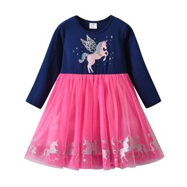 DXTON Girls Dresses Winter Party Long Sleeve Tutu Party Outfits LH2110 6T