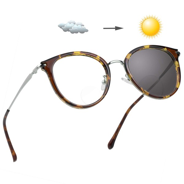 LifeArt Bifocal Reading Glasses, Transition Photochromic Dark Grey Sunglasses, Oval