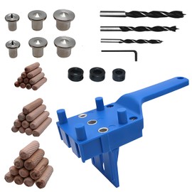 GIONAR 44PCS Dowel Jig Kit - Professional Woodworking Doweling Jig with Metal Sleeve, Complete Drill Guide Set Featuring 6/8/10mm Bits & Wooden Dowels for Exact Joinery