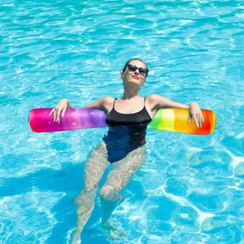 FindUWill 2 Pack Inflatable Swim Pool Noodles - Soft Fabric Covered Large Swim Noodles for Adults, Premium Buoyancy for Swimming Floating, Pool Floats Toys for Pool Accessories (Colorful)