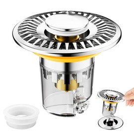 Upgraded Bathroom Sink Plug, Stainless Steel Pop Up Drain Strainer, Metal Drain Plug, Universal, Sink Plug, with Filter Strainer/Seals, Drain Plug for Bathroom, Sink and Kitchen (34-40 mm), Pack of 1