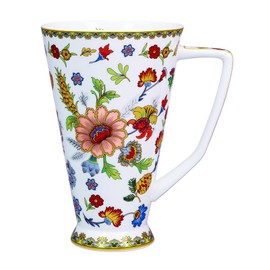 LanHong - Taza de café alta de porcelana de hueso - Taza de té de café de gran capacidad de 17 onzas con patrón floral, regalos de cumpleaños de Navidad para mujeres, hombres y amigos (rojo)