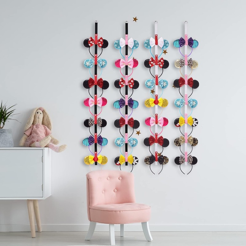 Nuolich 4Pcs Mouse Ears Headband Holder Polka Dot Vertical Organizer
