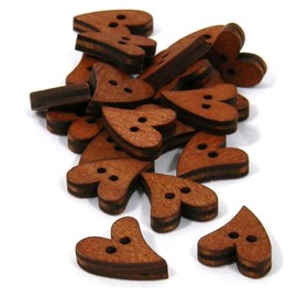 Bedazzlinbeads 20 Natural 3/4 inch Brown Wood Whimsical Heart Wooden 2 Hole Flat Sewing Buttons, Linking Beads, Charms etc