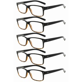 Eyekepper 5 Pack Reading Glasses for Men Spring Hinges Classic Readers Black-Tortoise Frame +1.00