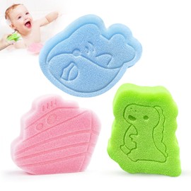 DANCELF Baby Bath Sponge, Natural Cute Shapes Soft Shower Sponges for Bathing, Bathtub Foam for Infants and Toddler, 3pcs : Blue Whale, Pink Ship, Green Dinosaur
