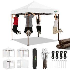 COBIZI 10x10 Pop Up Canopy Tent Heavy Duty with 4 Sidewall, Commercial Outdoor Easy Pop Up Gazebo for Party Wedding All Weather Waterproof UV 50+ with Carry Bag(Leg Upgraded),White