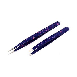 AAProTools Slant & Pointed Tweezers Set With Pouch, 2-Pack, Stainless Steel, Best For High Precision Daily Beauty Routines, Eyebrows, Ingrown Facial & Nose Hair, Splinters & Ticks (Blue & White) A+ Qu