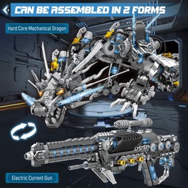 HIGH GODO Dragon Building Blocks Sets for Adults, 2 in 1 Grey Mechanical Dragon Animal Building Model Collectible Display Toys, Cool Creative Gifts for Boys Teens Fans (1390 Pcs)