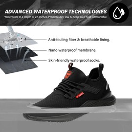 Waterproof Steel Toe Shoes for Men Women Work Shoes Lightweight Safety Sneakers Comfortable Puncture Proof Shoe Zapatos Punta de Acero para Hombres Black
