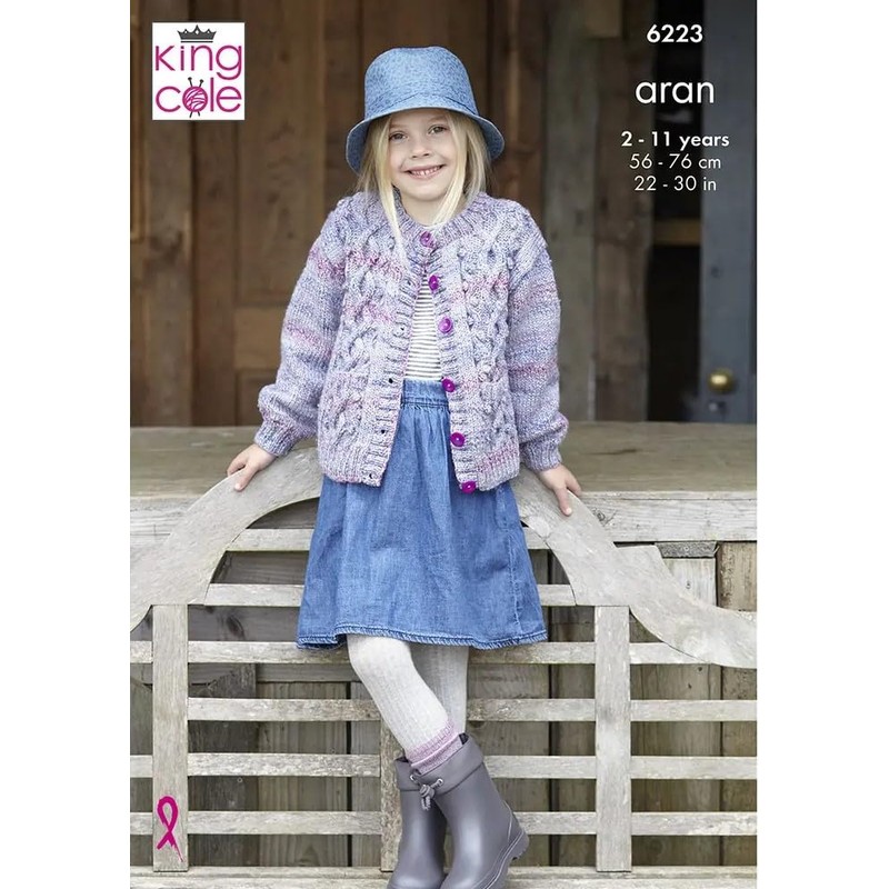 King Cole Aran Knitting Pattern - 6223 Children's Jacket &
