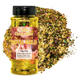 Aslanka Royal Gold Holographische Glitzer, 100g Grün Chunky Glitzer Pailletten, Gemischte Glitzer für Körper, Festival Dekoration, Basteln, DIY