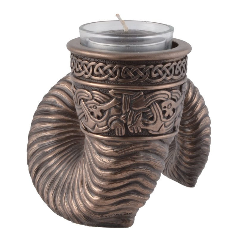 Veronese Germanic Tea Light Holder Ram's Horn Bronzed