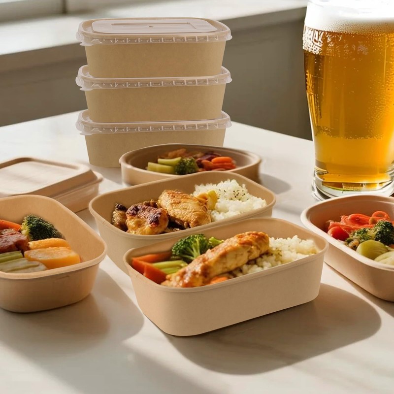 DeziWood 50 Pack 35 oz Paper Food Containers with Lids,