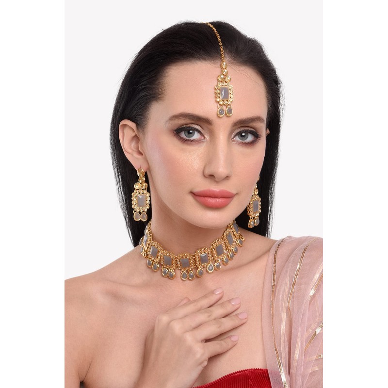 Efulgenz Conjunto de gargantilla india de cristal Kundan de Maang
