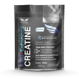 ETERNAL NUTRITION Creatina Monohidratada Micronizada + NAD+ 5 g (550 g) | Creatina Micronizada Creavitalis con Precursores NAD+, NR y NMN · 110 Porciones de 5 g · Fuerza y Masa Muscular