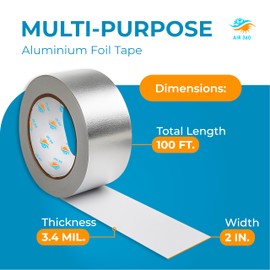 Aluminum 2" x 100 ft HVAC Duct Tape, High Temp Waterproof Foil Tape for AC, Thick Fire Proof Cold Weather Metal Tape, Air Conditioner Vent & Pipe Repair, Heavy Duty Flex Duck Tape for Insulation