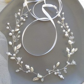 Easedaily Diadema de flores para novia de boda con perlas plateadas, tocado de cristal, para damas de honor, accesorios para el cabello para mujeres y niñas (B-oro rosa)