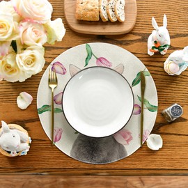 Artoid Mode Tulip Rabbit Set of 4 Place Mats, 37 cm, Spring Kitchen Table Decoration, Indoor, Holiday, Party Decor