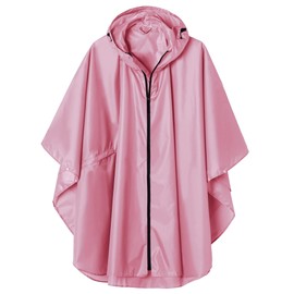 SaphiRose Unisex Rain Poncho Raincoat Hooded for Adults Women with Pockets (Pink)
