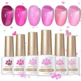 Born Pretty Jelly Pink Gel Nail Polish Milky Jelly Hot Pink Translucent Gel Polish Spring Summer Valentine's Day Gel Polish Set Nail Art Varnish Manicure Valentine's Day Gift 6PCS