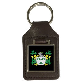 Devlin Familienwappen Nachname Wappen Braun Leder Schlüsselanhänger Gravur Silber Einheitsgröße, Silber, Einheitsgröße