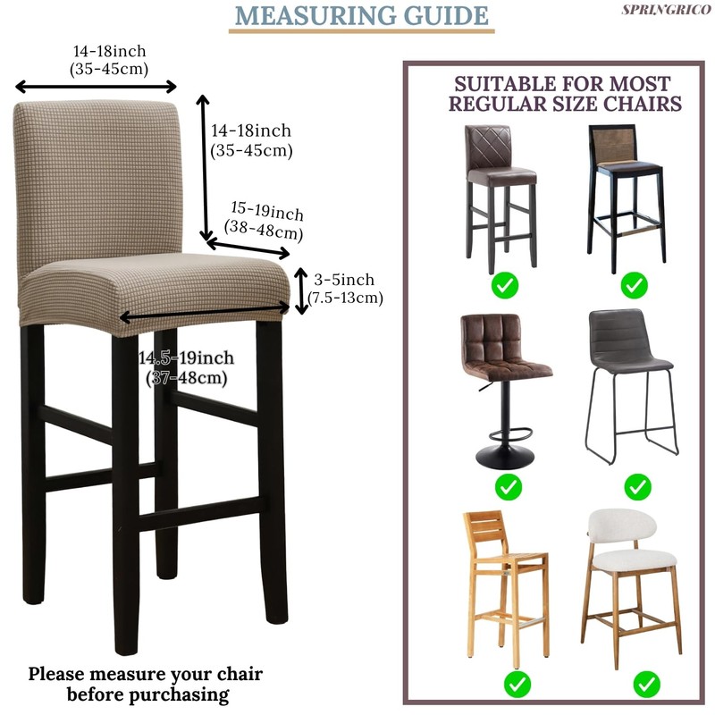 SPRINGRICO Bar Stool Covers Set of 4, Stretch Washable Barstool
