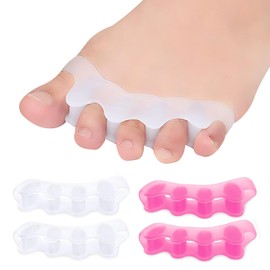 2 pares Separadores de Dedos, Gel de Cinco Orificios para Endrezadores Pie Ortopédicos, Cómodo Elástico para Dedos de Martillo, Correctores de Hallux Valgus, Alivio de Juanetes(Rosa +Rosa)