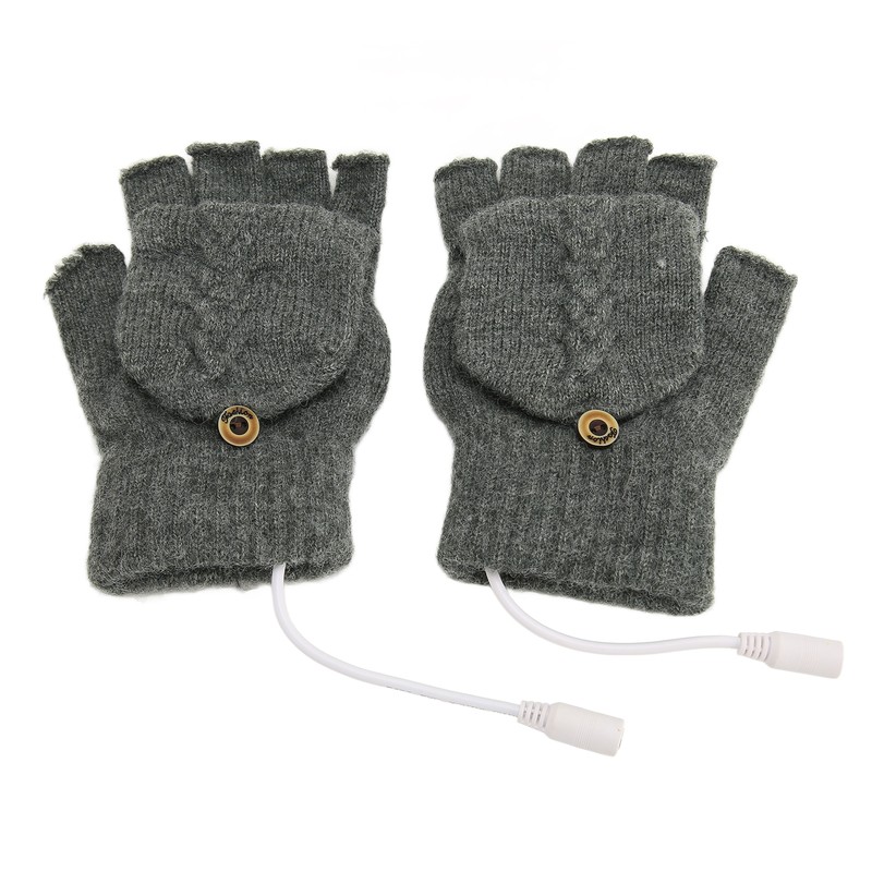 USB Warmer Heated Gloves Flip Half Fingerless Electronic Knitted Hand