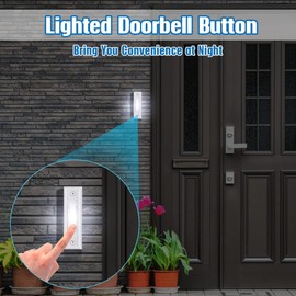 2 Pcs Lighted Doorbell Button, Wired Door Bell Push Buttons LED Door Chime, Wall Mounted Doorbell Switch Garage Doorbell Button (White, White Light)