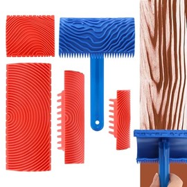 5 Pack Wood Grain Tool,Woodgraining Tool Kit,Texture Pattern with Handle Roller Rubber Empaistic Graining Tool Paint Look Like Wood for DIY Wall Room Art Decoration