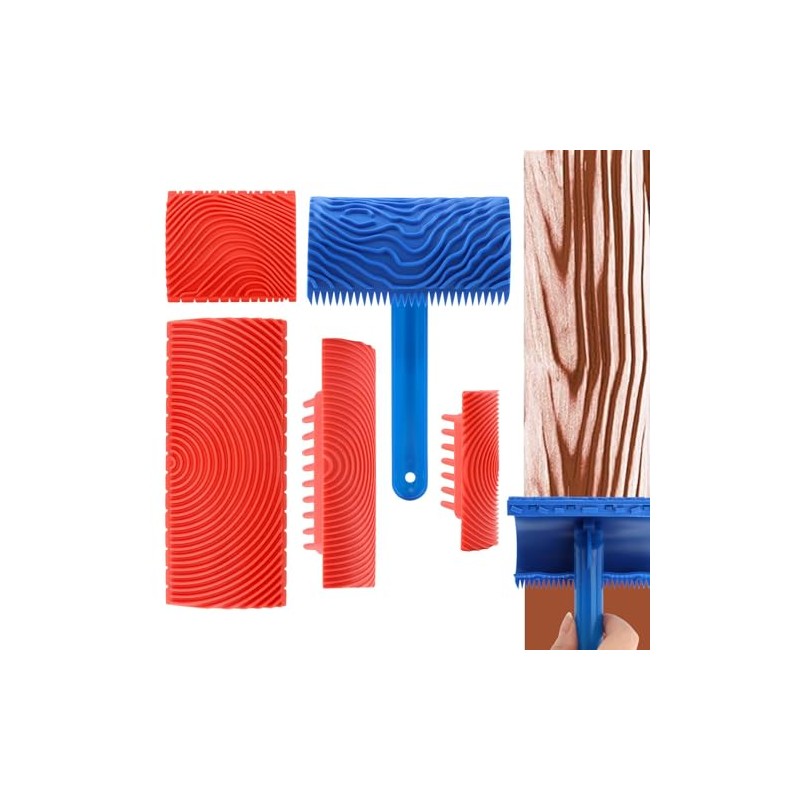 5 Pack Wood Grain Tool,Woodgraining Tool Kit,Texture Pattern with Handle