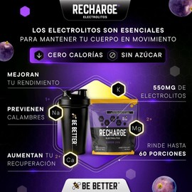 Be Better RECHARGE, Electrolitos En Polvo 60 Porciones, Sabor Uva, 252 g