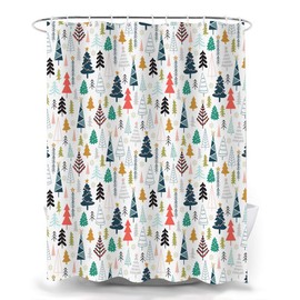Christmas Shower Curtain Colorful Christmas Tree Xmas Holiday Decorations Waterproof Polyester Fabric Bathroom Curtain 72x72 inch with Hooks