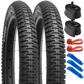 YUNSCM 18" Bike Tires 18 x 2.125/57-355 and 18" Bike Tubes Schrader Valve with 2 Rim Strips Compatible with 18x1.75 18x1.95 18x2.10 18x2.125 18x2.20 18x2.25 Bike Bicycle Tires and Tubes (Y-1110)