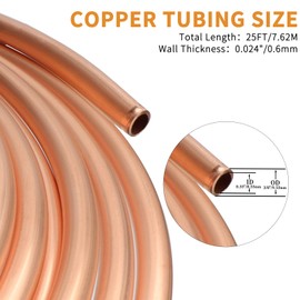 ELECTRAPICK Copper Tubing 3/8" OD x 21/64" ID x 25 Ft, Pure Copper Tube Round Pipe Tubing Metal Tubing Copper Coil, Air Conditioning Refrigerator & Industry