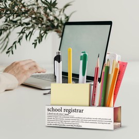 THRXOBN Motivational Office Decor for School Registrars, Appreciation Gift for Administrators, Functional Desk Organizer, Stainless Steel Pen Holder, 5.1 * 1.49 inch,WTW8