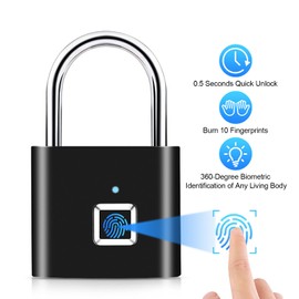 DUTTY Fingerprint Padlock, Household Anti-Theft Door Lock, Suitable for Luggage, Luggage, Door cabinets, Container Cars, Bicycles, Black, can Enter 20 Fingerprints