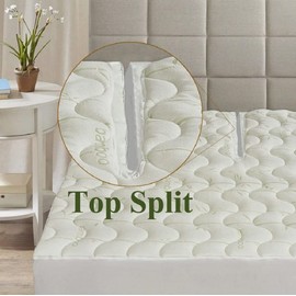 Top Split King (Flex Head) Waterproof Rayon from Bamboo Jacquard Mattress Pad for Half Split King Beds