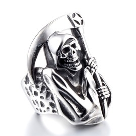 ZMY Home Fashion Stainless Steel Jewelry Rings Silver Grim Reaper Skull Ring for Men(9)
