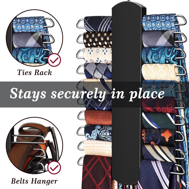2 Pack Tie Rack for Closet, Premium Wooden Necktie Organizer