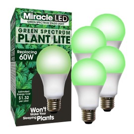 MiracleLED 604758 11W A19 Grow Room Specialty Light with Green LED Bulb, Omni directional, 4-Pack