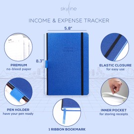 Skyline Income & Expense Tracker – Accounting Ledger Book with 1 Pocket for Receipts – Bookkeping Notebook for Business Account Records – Small Business Supplies – A5 Size, Hardcover (Mystic Blue)