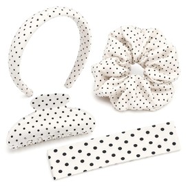 4 Pcs Black and White Polka Dot Hair Accessory Includes Wide Headbands White Polka Dot Head Bands Hair Claw Clips Stylish Hair Tie for Everyday Wear By Women Girls