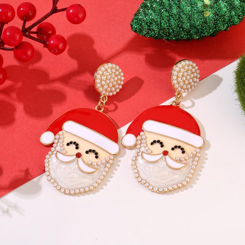 Met-edianger Merry Christmas Earrings Santa Claus Statement Earrings Xmas Beaded
