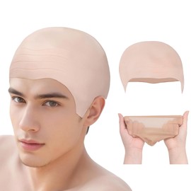 FATMAUI Mens Latex Fancy Dress Costume Skinlike Fake Bald Hallowen Women Makeup Cosplay Wig Cap Bald Cap (Bald Only)