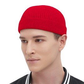 choshion Fisherman Beanie Hats for Men Women,Wool Knit Trawler Skull Cap,Watch Cap,Spring Fall Winter Warm Short Hats Red