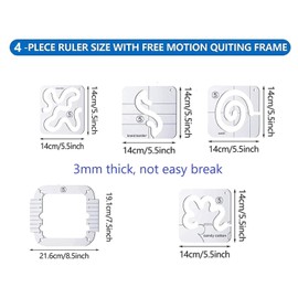 5pcs Free Motion Quilting Template Rulers 4pcs Quilting Ruler with Quilting Frame for Domestic Sewing Machine with Low Shank Ruler add 48pcs Non-Slip Grips (C)