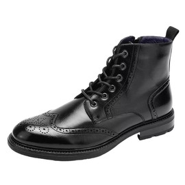 Temeshu Men's Wingtip Oxford Boot Side Zip Ankle Motorcycle Boots MS07 Black 10.5